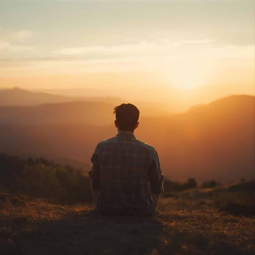 A person sitting alone on a hill during sunset, symbolizing peace, solitude, and self-reflection for Alone Captions for Instagram.