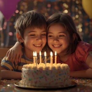 Birthday Brother Sister Captions for Instagram Brother and sister celebrating a birthday with cake, balloons, and a joyful party moment