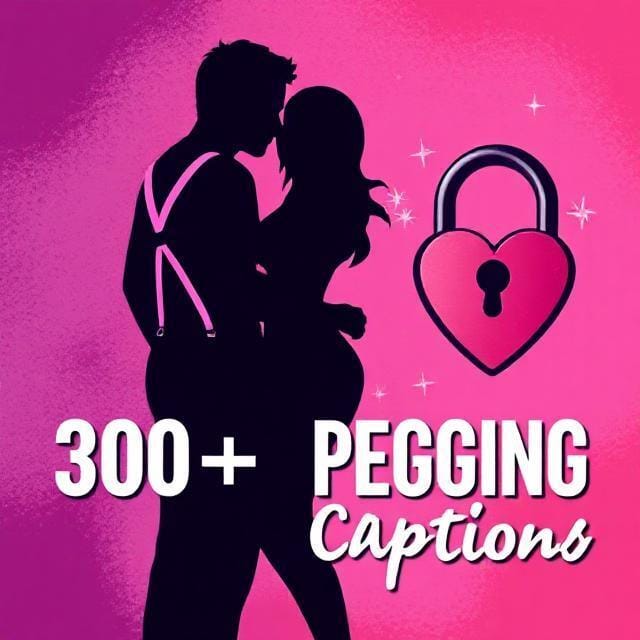 Abstract silhouette with harness on purple-pink gradient, with ‘300+ Pegging Captions’